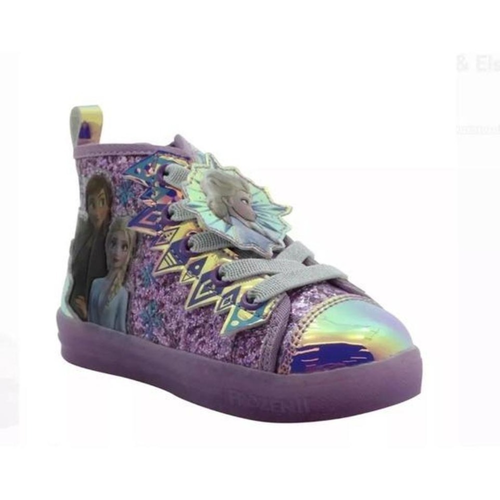 Kids Frozen Elsa Anna Light Up Glitter High Top Sneakers Purple Size 10